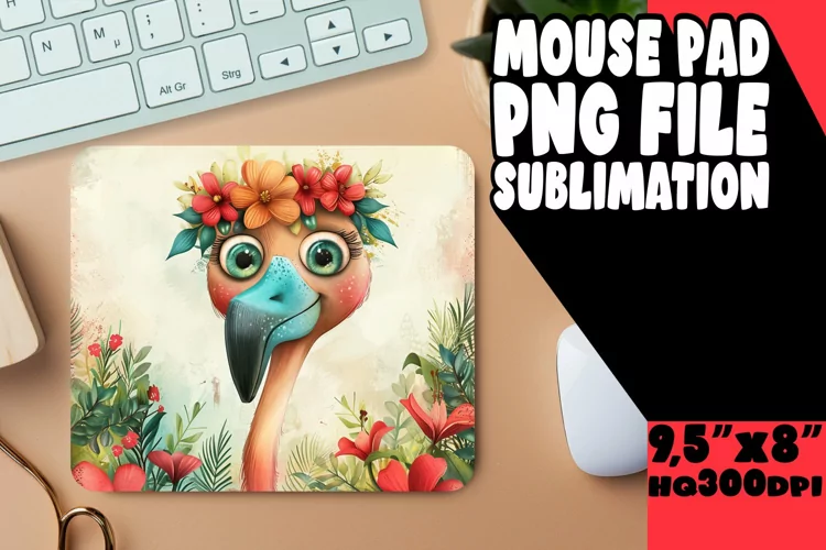 Watercolor Mouse Pad Flamingo Design