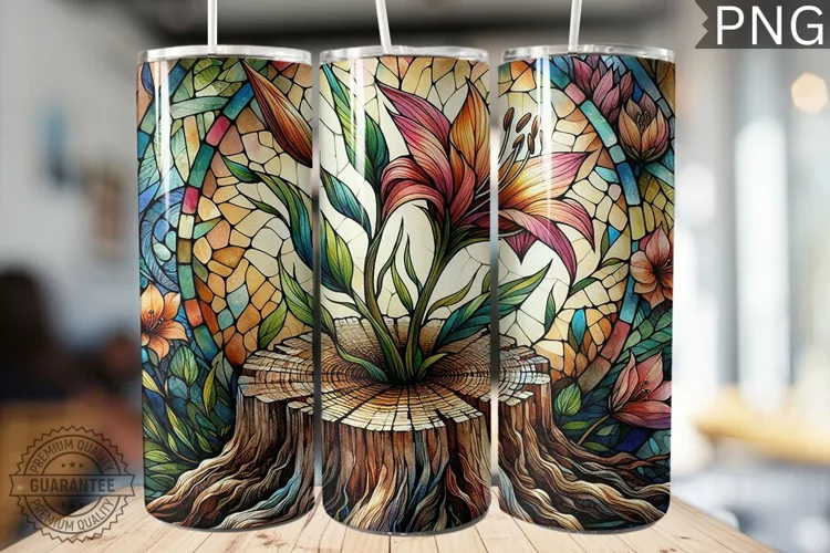 Watercolor Flower Wooden Stump Tumbler - High Quality 3Dpi