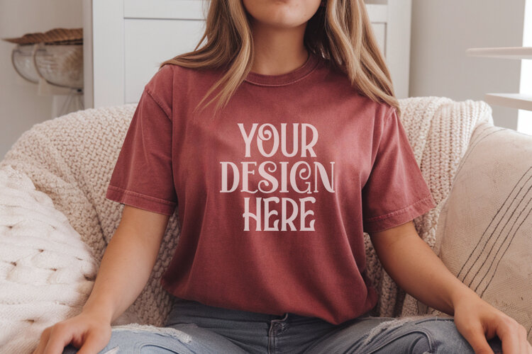 Crimson Comfort Colors 1717 T-shirt Mockups,1717 Mockups example image 1