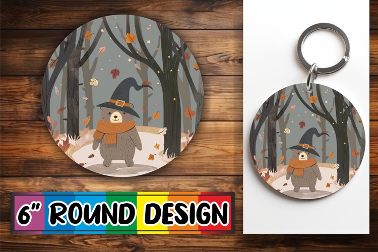 Halloween Boho Animal Round Design PNG Keychain