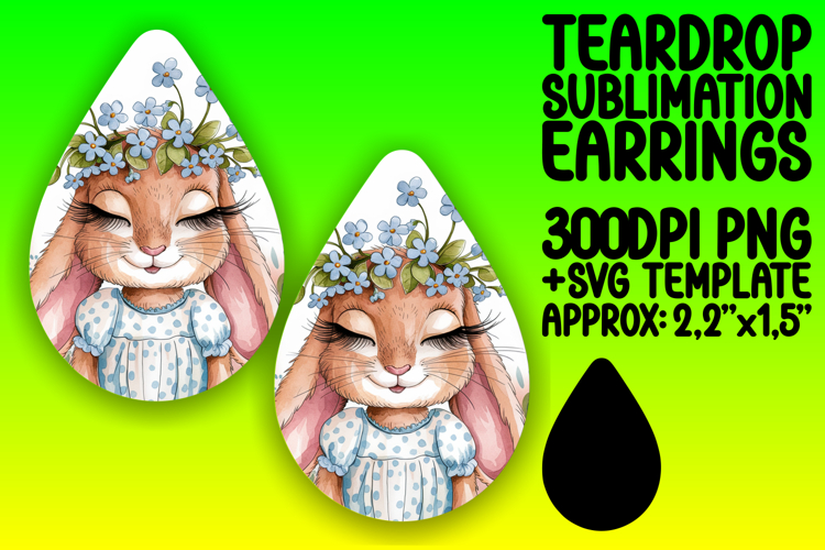Elegant Teardrop Sublimation Design Artwork , Cute Bunny