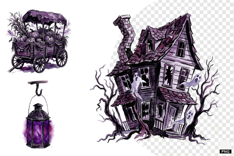 Halloween Haunted Cottage Clipart example image 1
