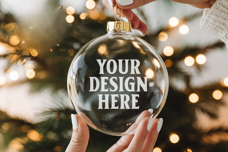 Acrylic Christmas Ornament Mockups | Clear Round Holiday