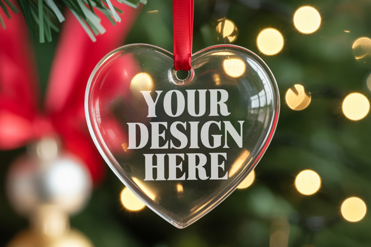 Christmas Heart Crystal Glass Ornament Mockups