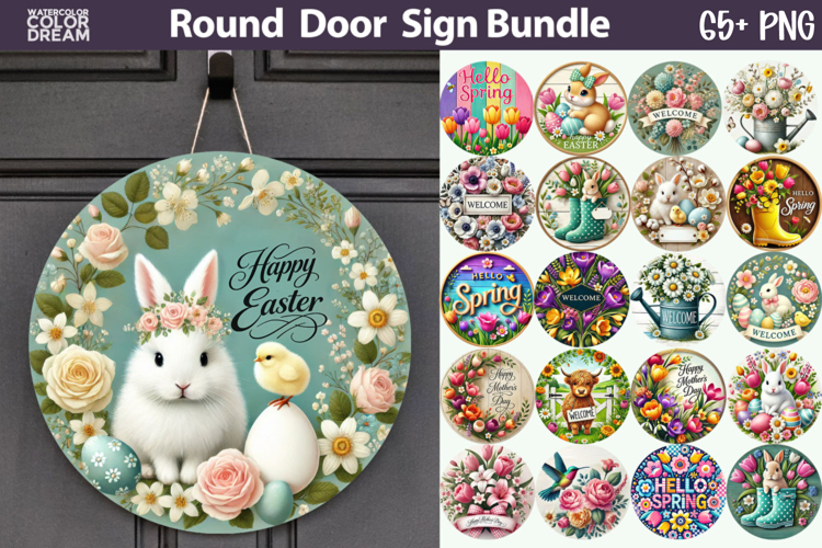 Spring Easter Round Sign Bundle | Mothers Day Door Hanger