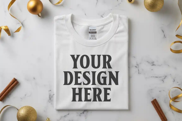 Gildan 64000 White Folded Christmas Flat Lay T-shirt