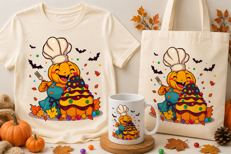 Halloween Pumpkin Baker PNG | Cute Spooky Cake Chef Clipart