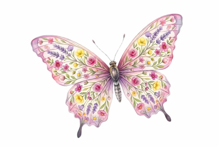 Watercolor delicate butterfly in soft pink and lavender tone