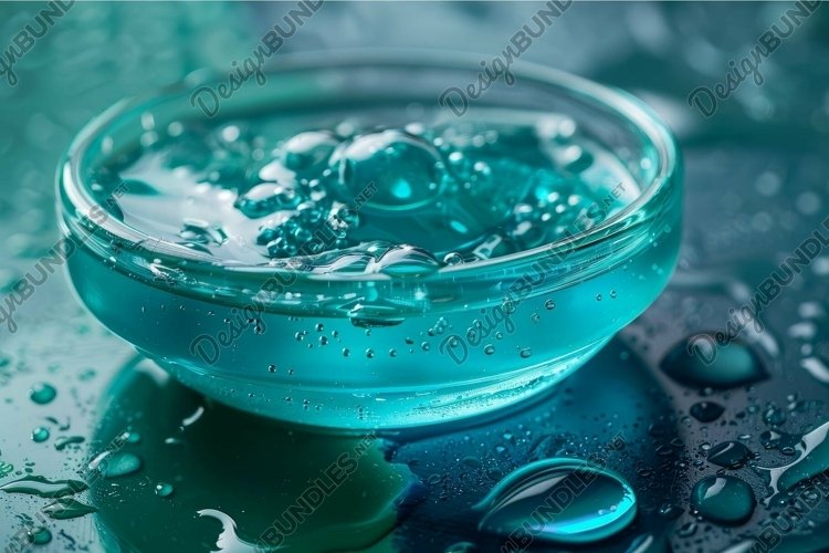 Transparent cosmetic gel forming bubbles in a petri dish on