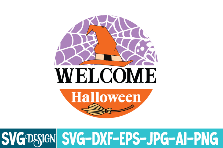 Welcome Halloween Round Sign Svg Design,Halloween round sign
