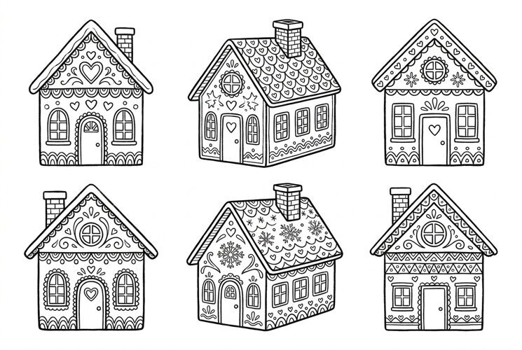 Hand Drawn Gingerbread Houses Clipart example image 1