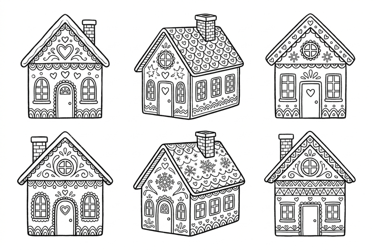 Hand Drawn Gingerbread Houses Clipart