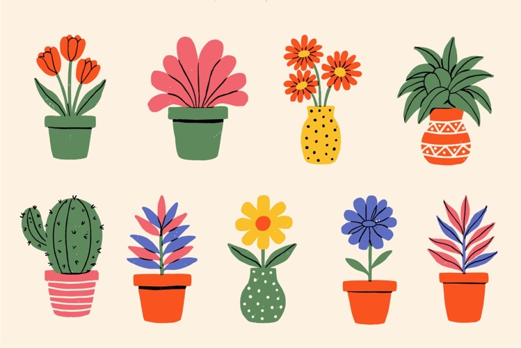 Retro Potted Plants Clipart
