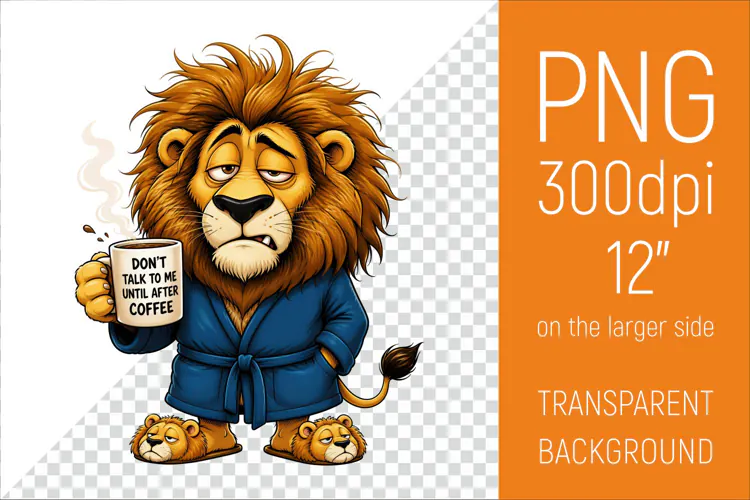 Funny Morning Coffee Lion |Cute Coffee Lover Clipart