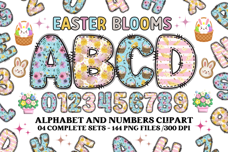 Easter Blooms Alphabet & Numbers Clipart PNG Set