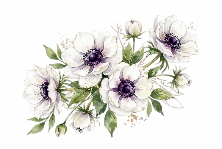 Watercolor soft bouquet with green leaves