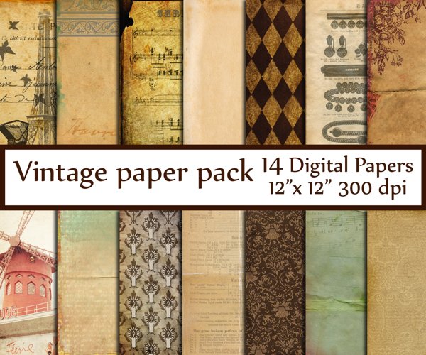 Antique Digital Paper pack example image 1