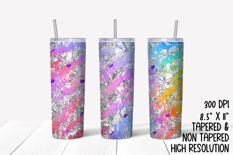 Silver & Rainbow Hearts Sublimation Tumbler