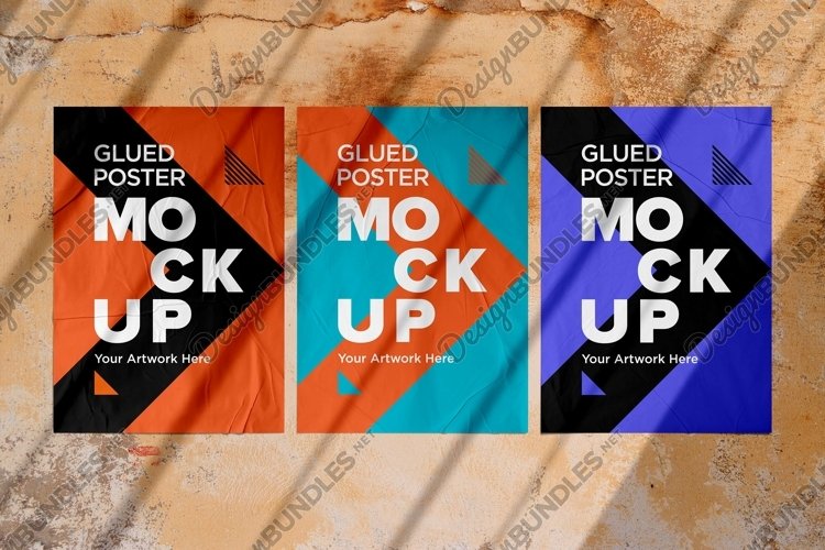 Poster Mockup with Glued and Crumpled Paper Shadow Overlay example image 1