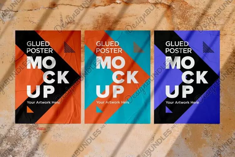 Poster Mockup with Glued and Crumpled Paper Shadow Overlay