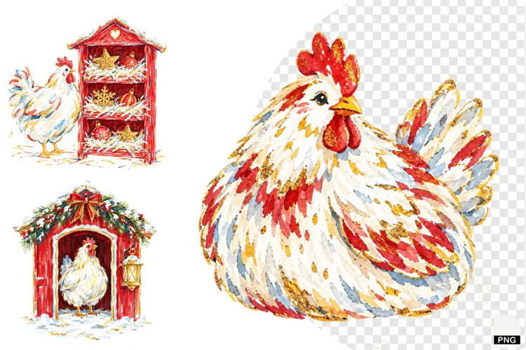 Christmas Chicken Coop Clipart