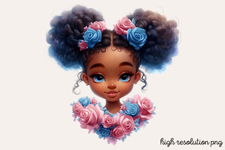 Cute Black Girl with Flower Clipart PNG