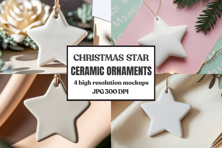 Christmas Star Ceramic Ornaments Mockup