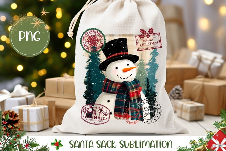 Christmas Snowman Santa Sack Template, Winter Gift Bag