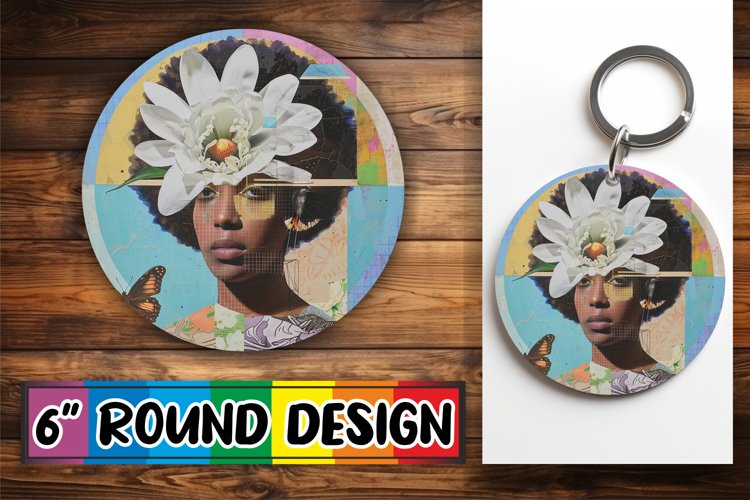 Round Design Black Woman Artistic Abstract Sublimation PNG