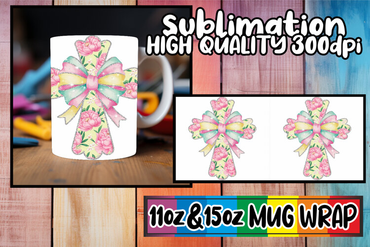 Bright journeys sublimation mug wrap, Flower Cross example image 1