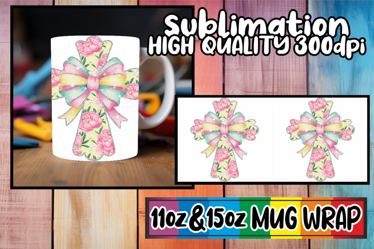 Bright journeys sublimation mug wrap, Flower Cross