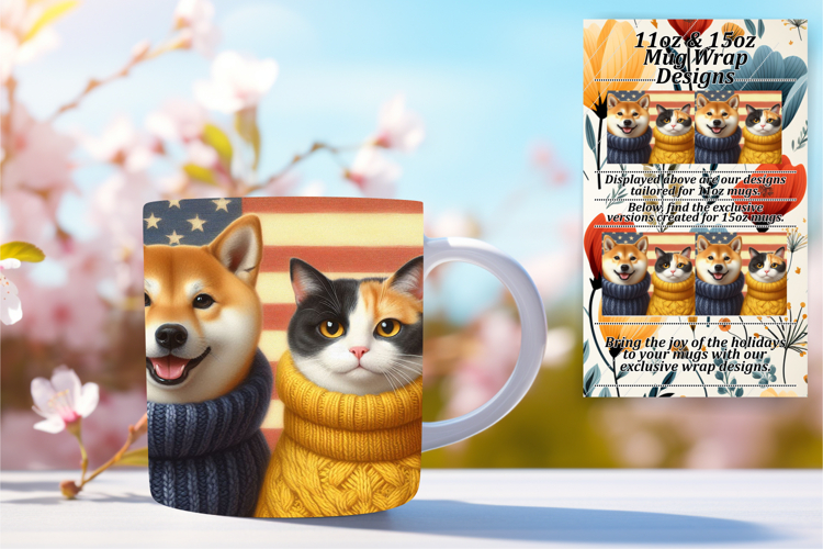 GLAMOROUS 15oz Mug Wrap PNG Design , Dog and cat