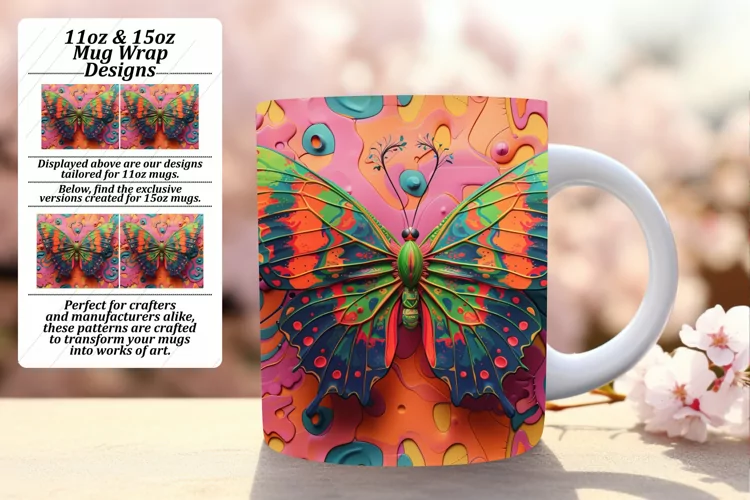 Vibrant Spring Butterfly Splendor: 3D Mug Wrap