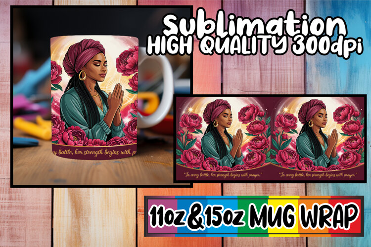 Joyous memories 11oz 15oz sublimation wrap, Praying Woman example image 1