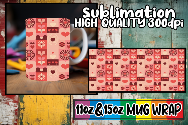 Whimsical views 11oz 15oz sublimation wrap, Valentine's Patt
