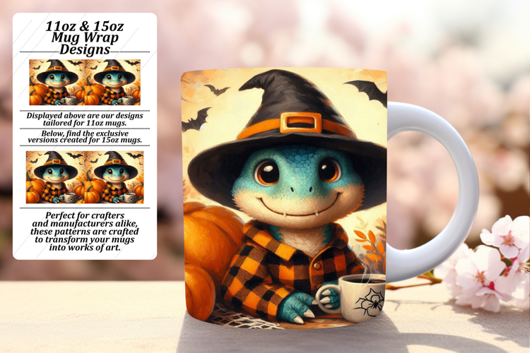Custom 11oz Mug Wrap Png Design , Halloween Dino example image 1