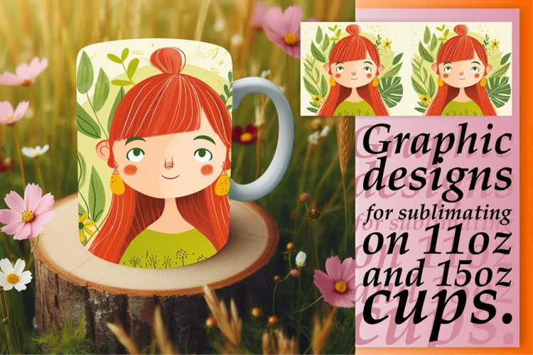 Watercolor Woman Mug Wrap with Flower Design 11oz/15oz