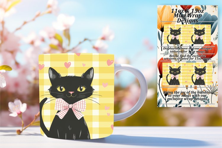 Artistic Watercolor Cat Mug Wrap PNG
