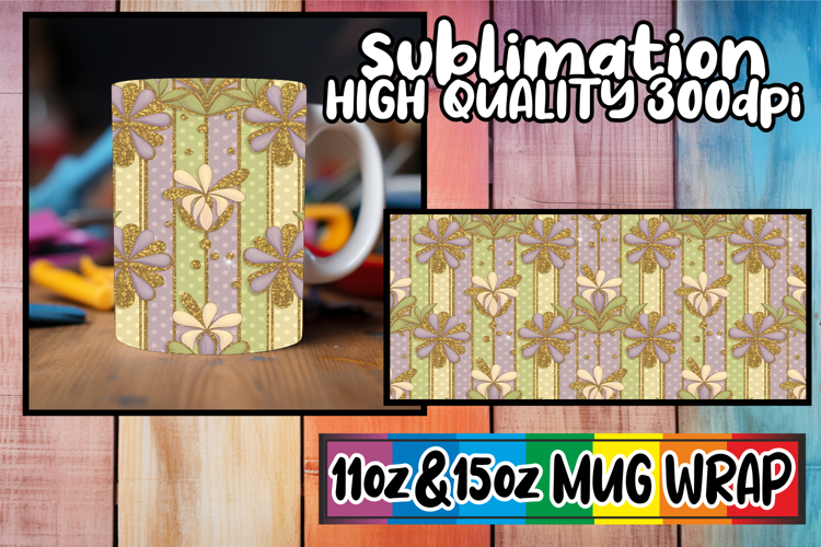 Hopeful horizons 11oz 15oz mug wrap, Gold Flower