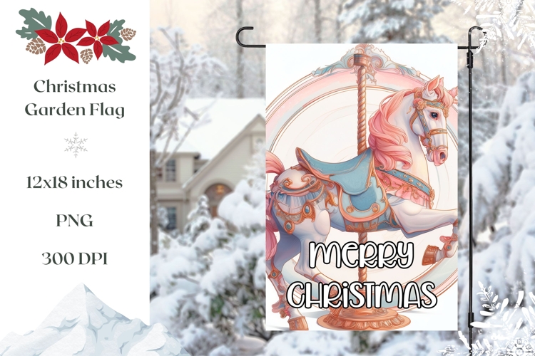 Merry Christmas Garden Flag Print, Christmas Horse Toy PNG