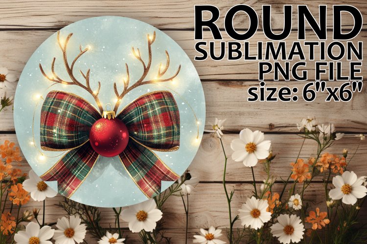 Cozy Circle Car Coaster Sublimation, Holiday Bow