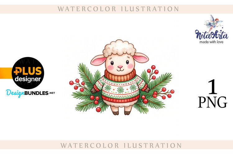 Christmas Sheep in Watercolor Style example image 1