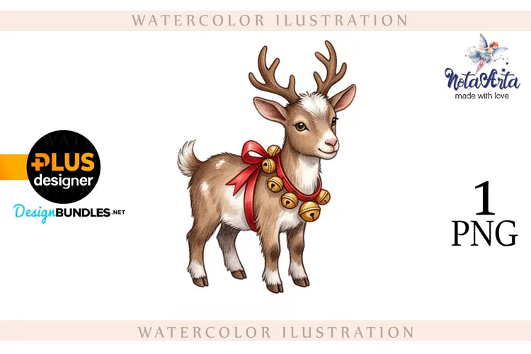 Christmas Goat in Watercolor Style