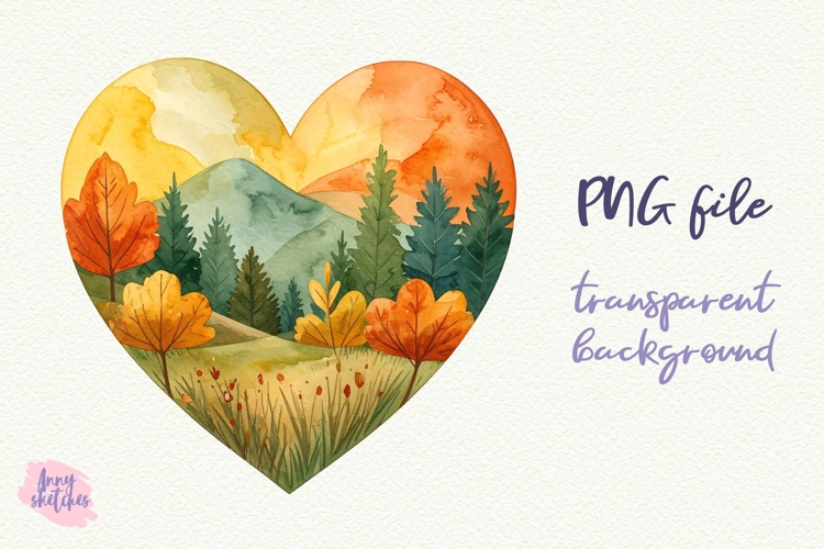 Fall Heart Autumn Landscape Sublimation PNG Baking Clipart