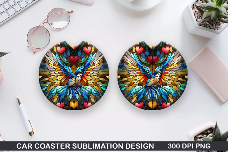 Dove Car Coaster Sublimation, Valentines Coaster PNG Design