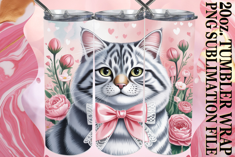 Bright Reflections 20oz tumbler wrap, Cat Valentins Day