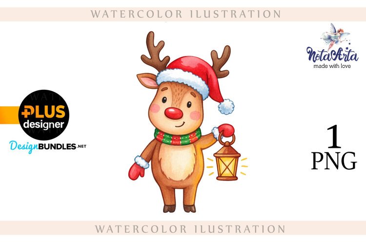 Christmas deer watercolor illustration example image 1