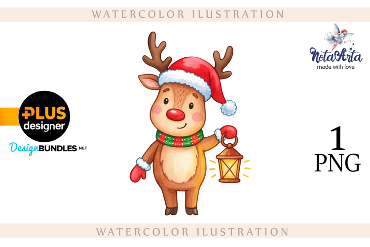 Christmas deer watercolor illustration