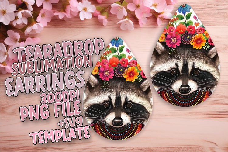 Vibrant Raccoon & Flower Design Wrap for Teardrop Earrings example image 1