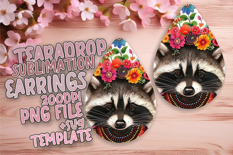 Vibrant Raccoon & Flower Design Wrap for Teardrop Earrings
